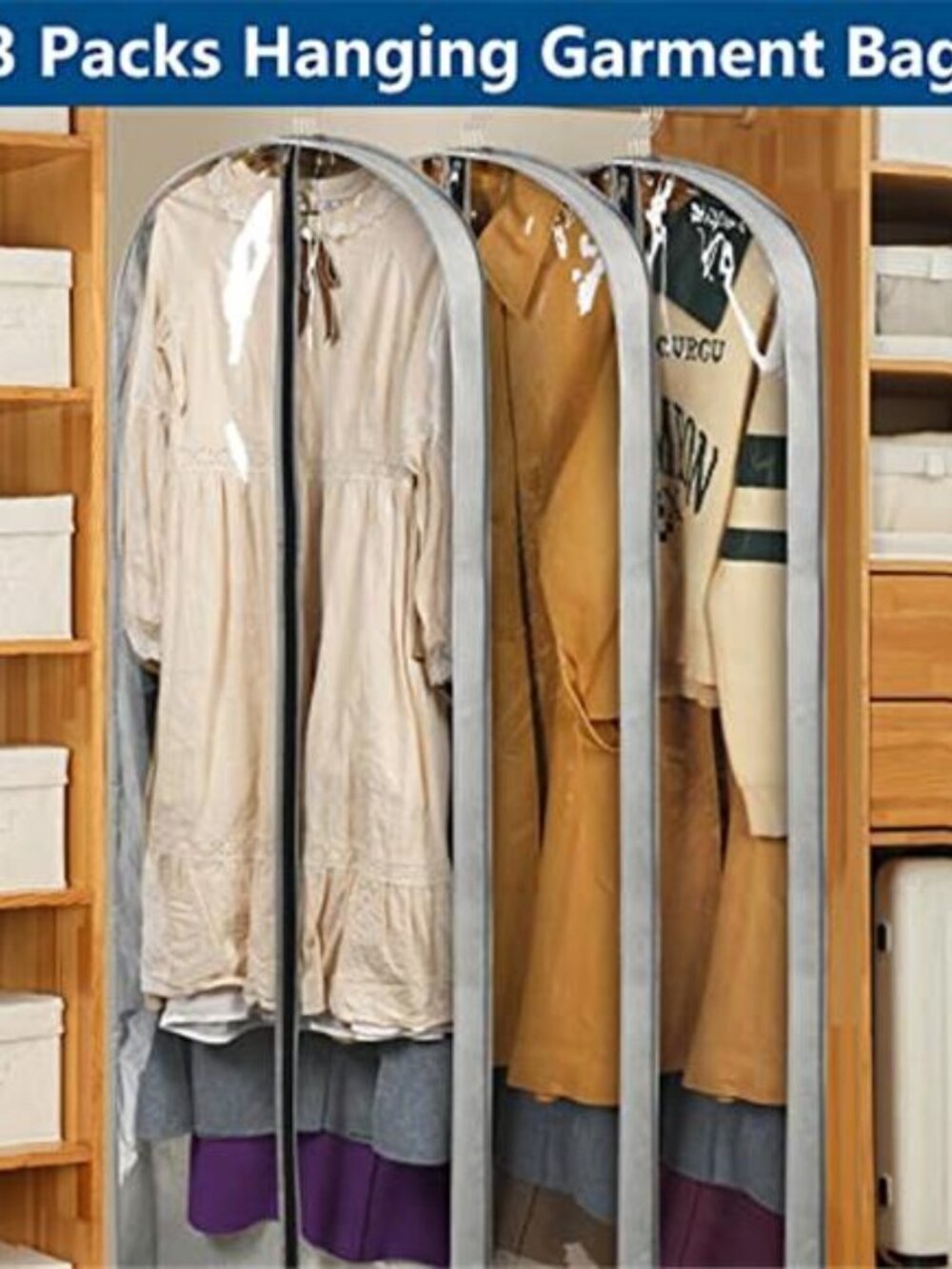 Clear Garment Bags Hanging Clothes Storage 60 Inch Dress Coat Cover Set - Picture 3 of 6